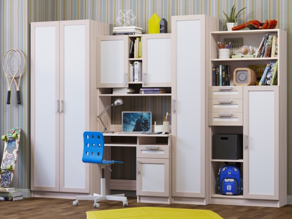 Стенка Юнга Ясень Шимо Светлый/Белый (Ш-3000 мм х В-2000 см х Г-570 мм)