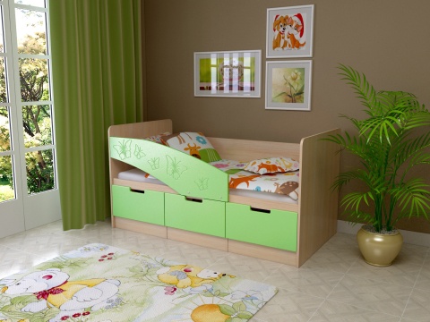 Детская Кровать "Ириска-8" МДФ Бабочки (Ш-850 x В-850 x Д-1630/1830 мм)/Разные Цвета