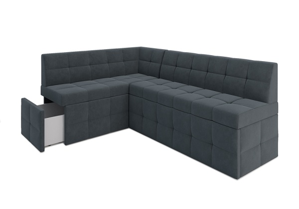 Кухонный угловой диван дельфин Атлантис велюр серо-синий